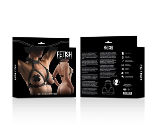 Fetish Submissive Adjustable Vegan Leather Chest & Neck Harness, Black