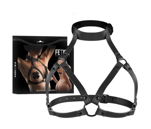 Fetish Submissive Adjustable Vegan Leather Chest & Neck Harness, Black
