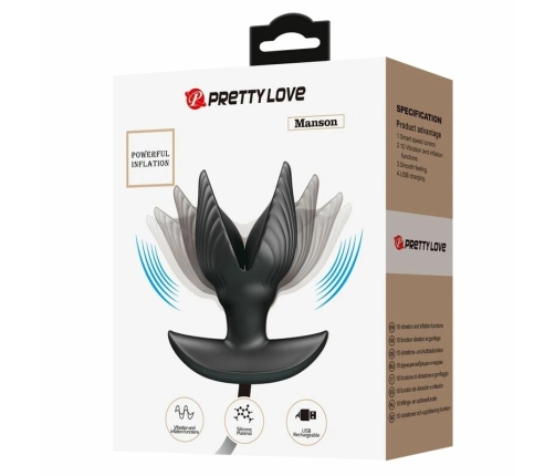 Pretty Love Inflatable Rechargeable Intimate Plug Black Silicone USB