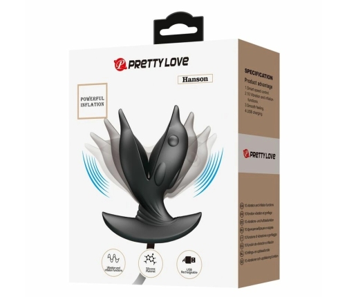 Pretty Love Inflatable Rechargeable Silicone Plug Black 10 Modes