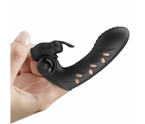 Pretty Love Vance Black Finger Vibrator Dual Motor Silicone Cover