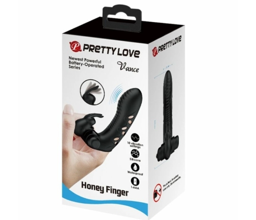 Pretty Love Vance Black Finger Vibrator Dual Motor Silicone Cover