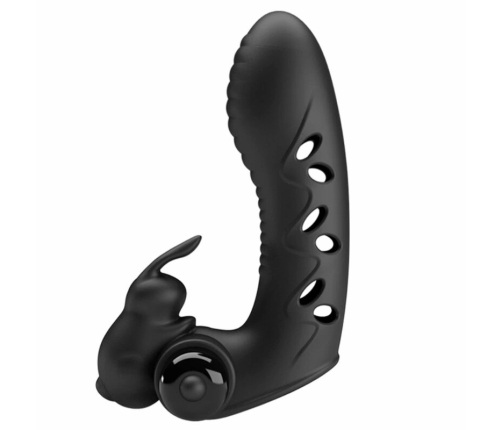 Pretty Love Vance Black Finger Vibrator Dual Motor Silicone Cover
