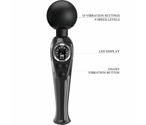 Pretty Love Skyler Wand Massager Black - 10 Modes, Flexible Silicone Head