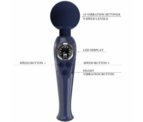 Pretty Love Skyler Intimate Wand Blue - 10 Modes, LCD, Waterproof