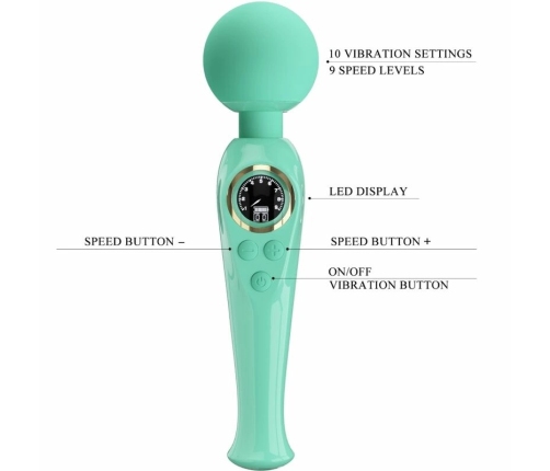 Pretty Love Skyler Rechargeable Green Wand Massager LCD 10 Modes