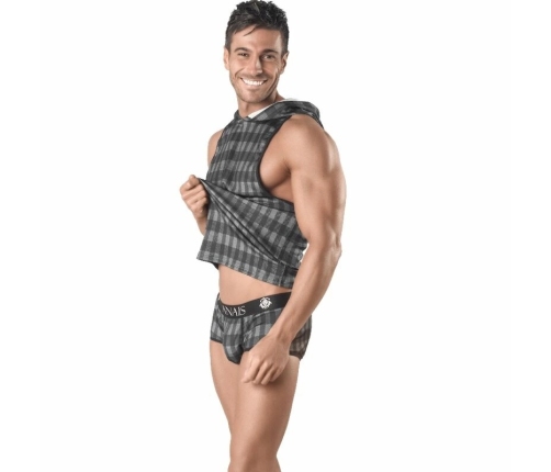 Anais Men Aegis Hooded T-Shirt M Grey Checked Pattern, Fitted Style