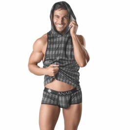 Anais Men Aegis Hooded T-Shirt L - Gray Check Pattern, Premium Fit