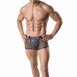 ANAIS MEN ARES Boxer Shorts 2XL - Black Mesh & Leather Look, Extended Leg
