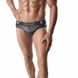 ANAIS Men ARES Slip 3XL - Black Mesh & Leather Look Briefs, Comfort Fit