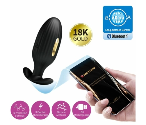 Pretty Love Jefferson App-Controlled Black Anal Plug, 12 Modes, USB Rechargeable