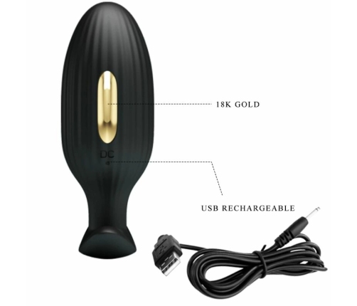 Pretty Love Jefferson App-Controlled Black Anal Plug, 12 Modes, USB Rechargeable
