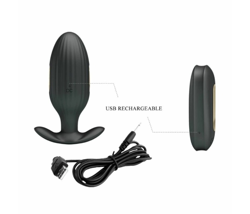Pretty Love Kelly Rechargeable Anal Plug Black, Remote Control, 7 Modes