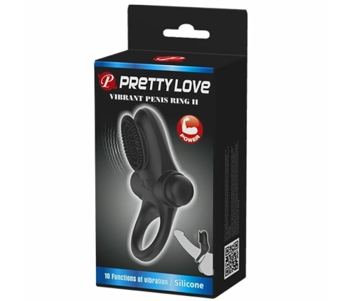 Pretty Love Vibrating Silicone Ring II Black - 10 Modes, Adjustable Fit