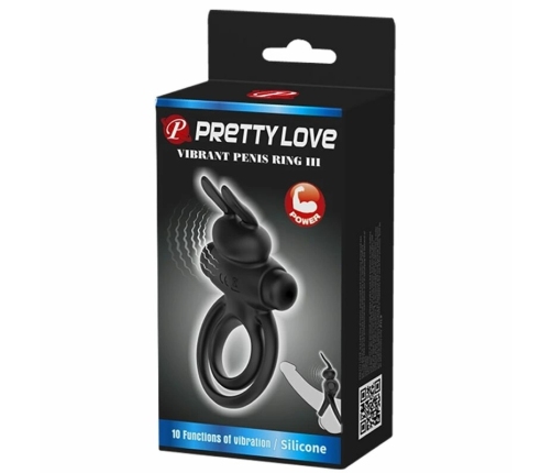 Pretty Love Vibrating Silicone Ring III Rabbit Black 10-Mode System