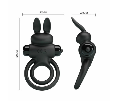 Pretty Love Vibrating Silicone Ring III Rabbit Black 10-Mode System