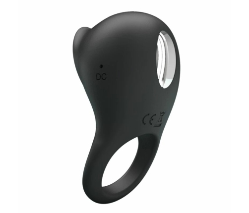 Pretty Love Vibrating Silicone Ring Black Tongue 12-Mode USB Rechargeable