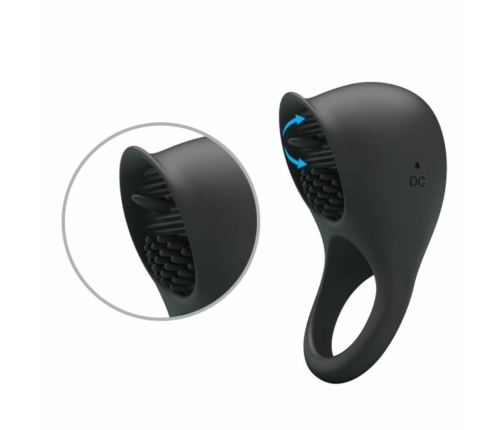 Pretty Love Vibrating Silicone Ring Black Tongue 12-Mode USB Rechargeable
