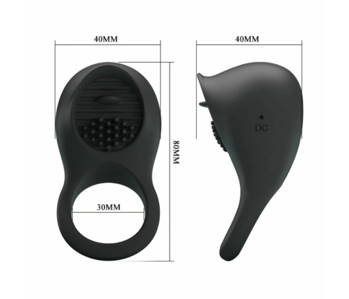 Pretty Love Vibrating Silicone Ring Black Tongue 12-Mode USB Rechargeable