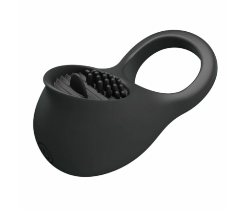 Pretty Love Vibrating Silicone Ring Black Tongue 12-Mode USB Rechargeable