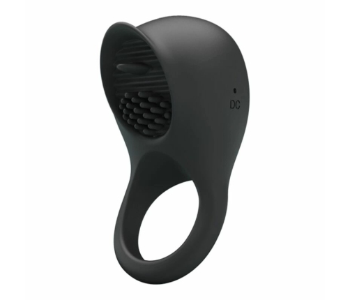 Pretty Love Vibrating Silicone Ring Black Tongue 12-Mode USB Rechargeable