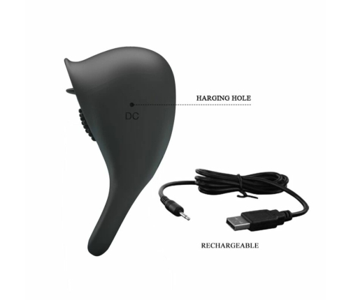 Pretty Love Vibrating Silicone Ring Black Tongue 12-Mode USB Rechargeable