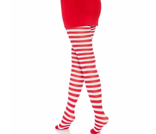 Leg Avenue White/Red Striped Nylon Tights - One Size, Vibrant Design