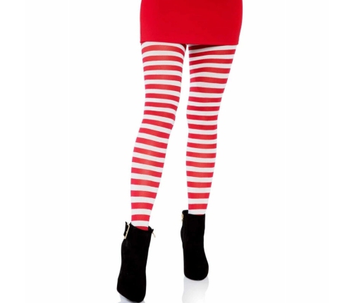 Leg Avenue White/Red Striped Nylon Tights - One Size, Vibrant Design