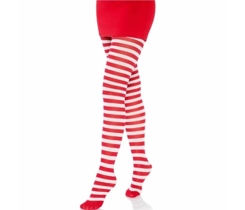 Leg Avenue White/Red Striped Nylon Tights - One Size, Vibrant Design