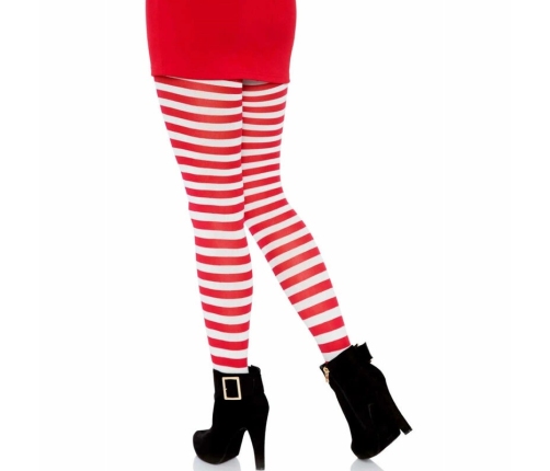 Leg Avenue White/Red Striped Nylon Tights - One Size, Vibrant Design