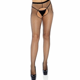 Leg Avenue Black Mesh Garter Pantyhose with Open Detail One Size