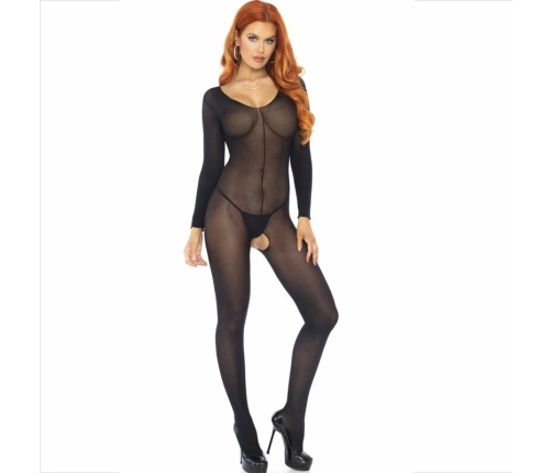 Leg Avenue Bodystocking Long Sleeve Black One Size Nylon
