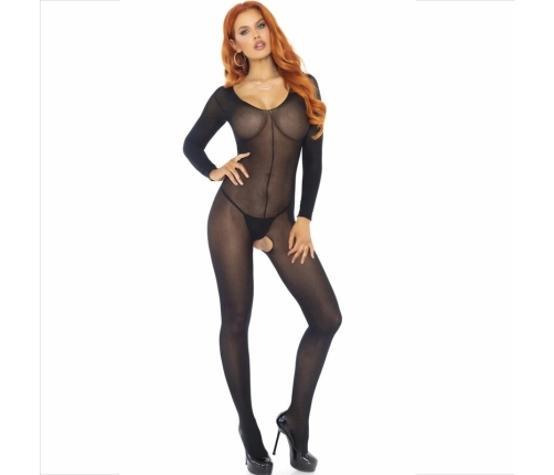 Leg Avenue Bodystocking Long Sleeve Black One Size Nylon