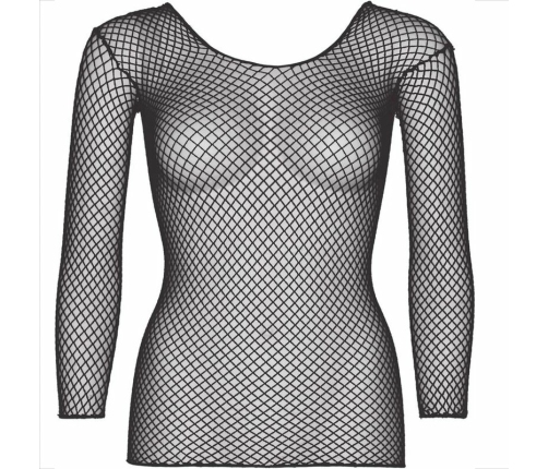 Leg Avenue Mesh Long Sleeve Top Black - Stretch Nylon, One Size