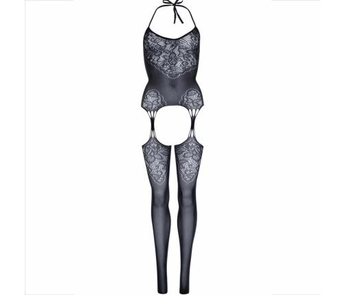 Leg Avenue Bodystocking Lace Black Halter Seamless One Size