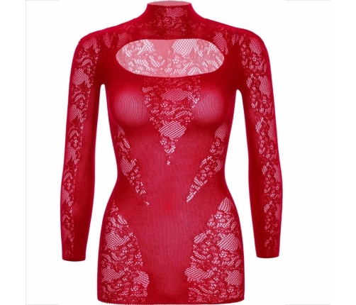 Leg Avenue Mini Dress Red - Lace Long Sleeve, One Size