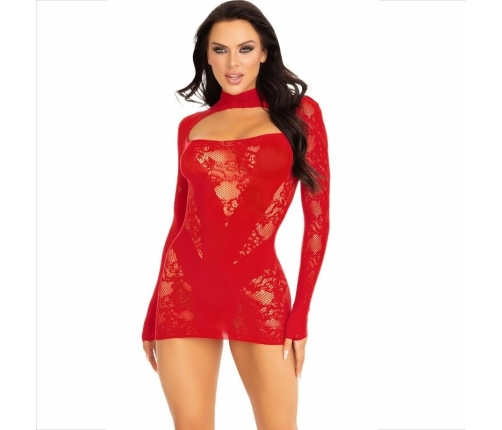 Leg Avenue Mini Dress Red - Lace Long Sleeve, One Size