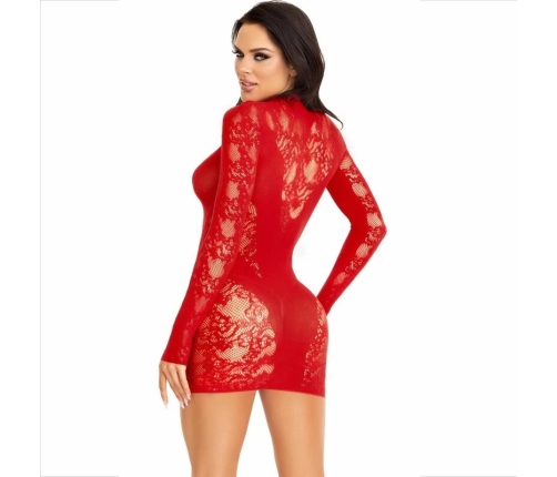Leg Avenue Mini Dress Red - Lace Long Sleeve, One Size