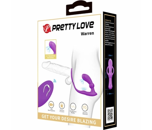 Pretty Love Warren Violet Dual Ring & Vibrating Anal Plug Set, Remote Control