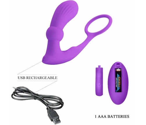 Pretty Love Warren Violet Dual Ring & Vibrating Anal Plug Set, Remote Control
