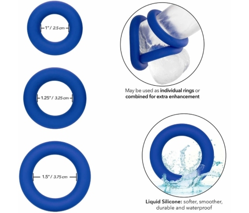 CalExotics Admiral Blue Set - 3-Piece Liquid Silicone Performance Rings