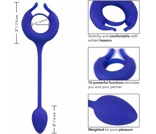 CalExotics Admiral Weighted Silicone Ring Blue - Dual Motor, 10 Modes, USB