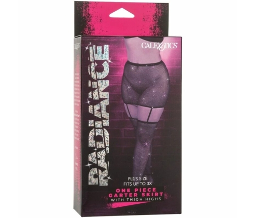 CalExotics Radiance Plus Size Garter Skirt & Thigh Highs 3X Mesh Rhinestone