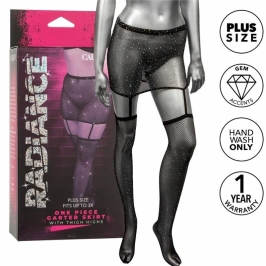 CalExotics Radiance Plus Size Garter Skirt & Thigh Highs 3X Mesh Rhinestone