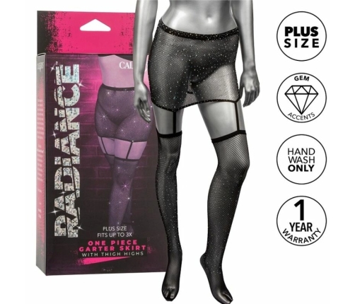 CalExotics Radiance Plus Size Garter Skirt & Thigh Highs 3X Mesh Rhinestone