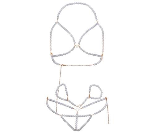 Leg Avenue 3-Piece Pearl Accent Lingerie Set with Chain Details, One Size