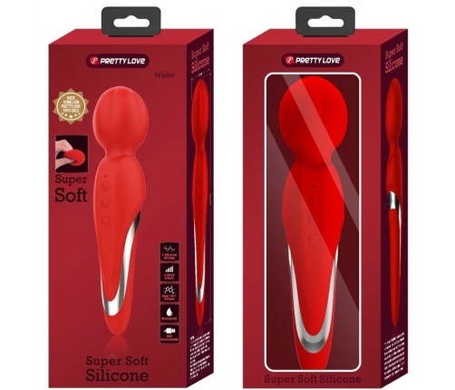 Pretty Love Walter Vibrating Wand Red - 7 Modes, Silicone, USB Rechargeable