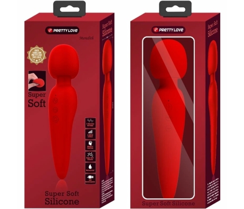 Pretty Love Meredith Massager 12 Modes Red - Waterproof Silicone, 21.5 cm