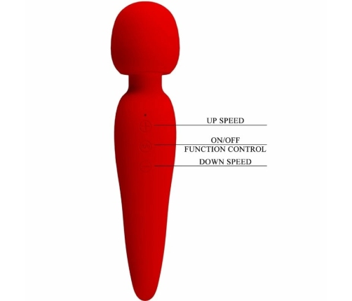 Pretty Love Meredith Massager 12 Modes Red - Waterproof Silicone, 21.5 cm