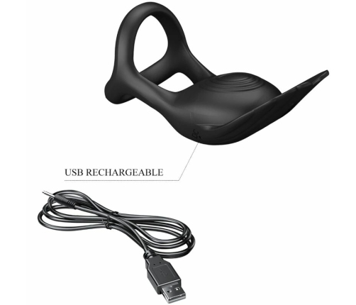 Pretty Love Silas Silicone Vibrating Ring 7 Modes USB Black